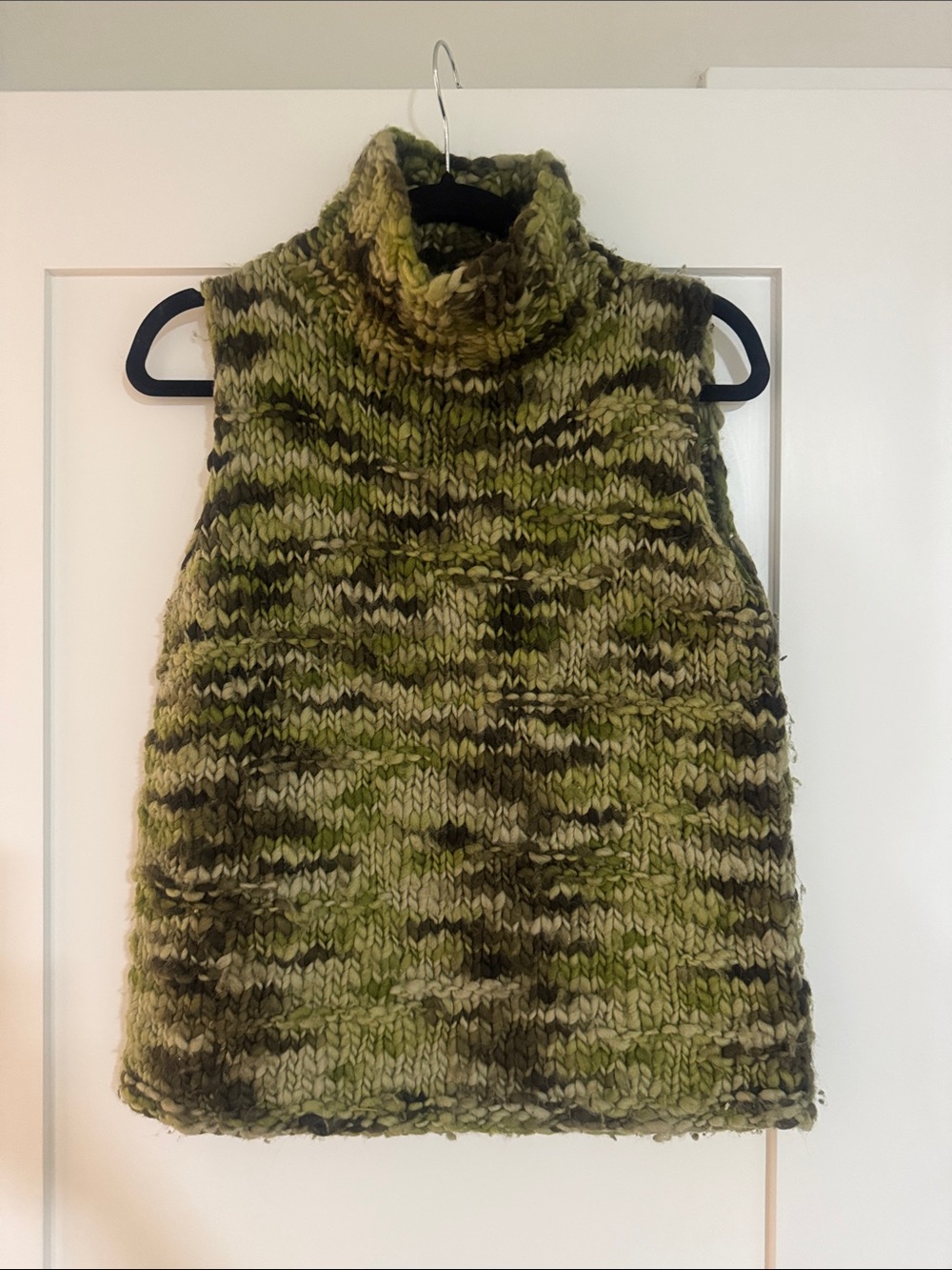 Vintage Classiques Entier Olive Green Marled Sleeveless Turtleneck Sweater Vest
